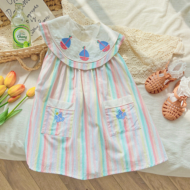 Girl's Yacht Embroidered Dress