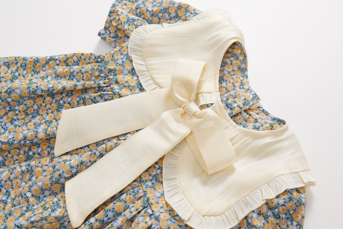 Massive Ribbon Floral Dress - Blue