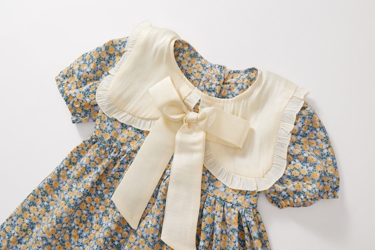 Massive Ribbon Floral Dress - Blue