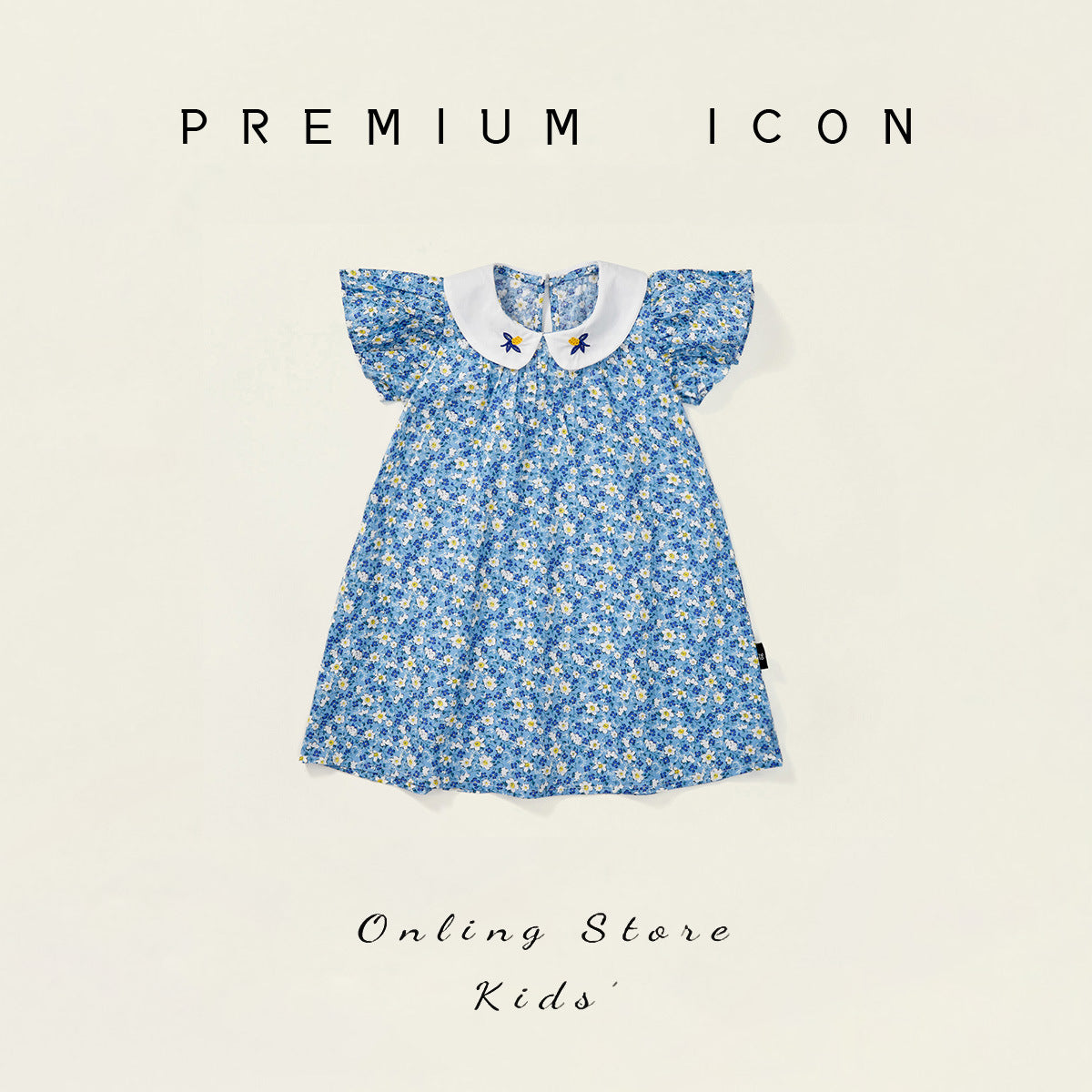 Cosmos print Girls Dress - Blue