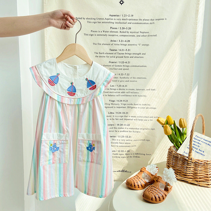 Girl's Yacht Embroidered Dress