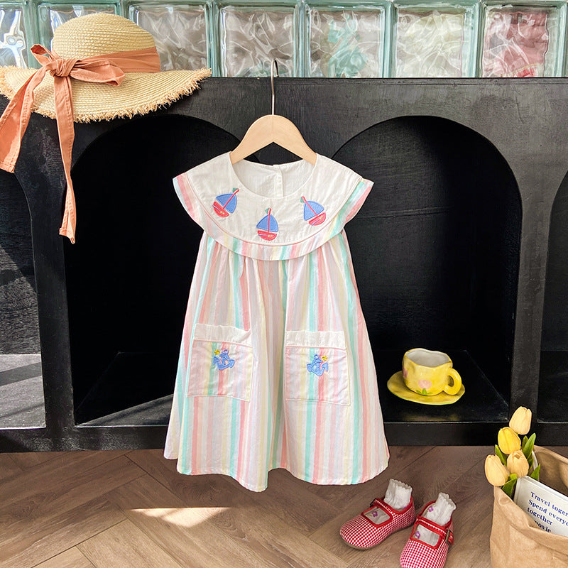 Girl's Yacht Embroidered Dress