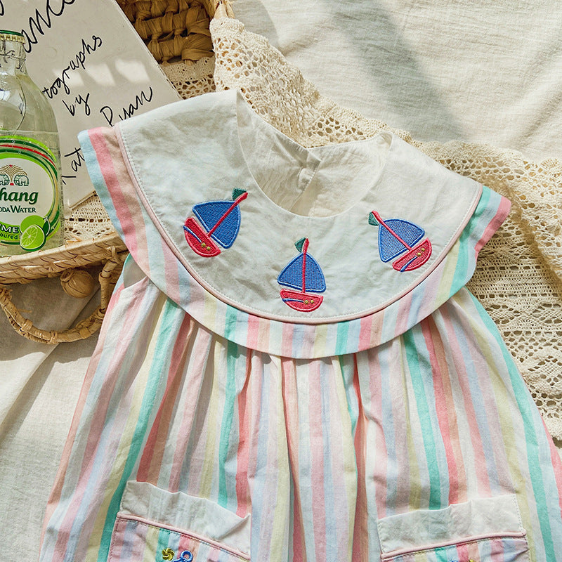 Girl's Yacht Embroidered Dress