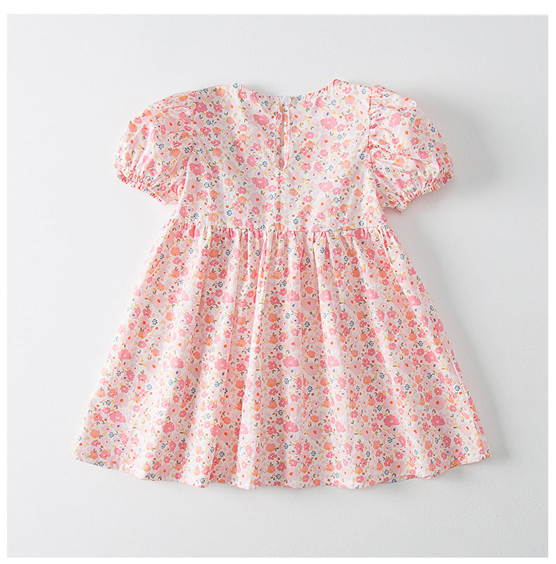 Girls Floral lace puff Dress - Pink