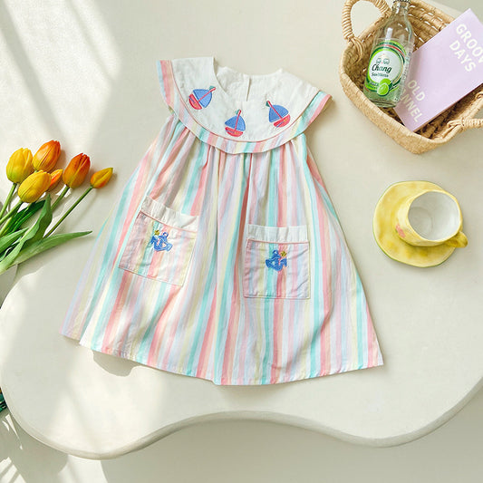 Girl's Yacht Embroidered Dress