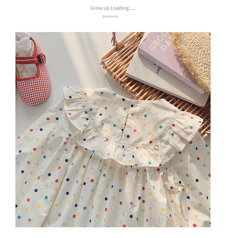 Rose Embroidered dot dress - white