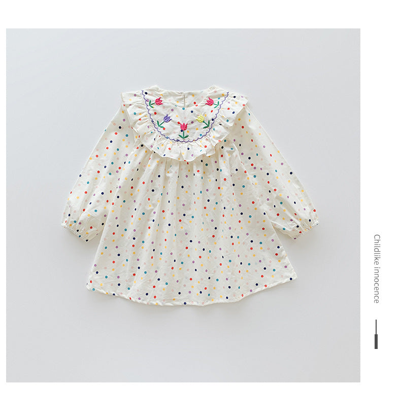 Rose Embroidered dot dress - white